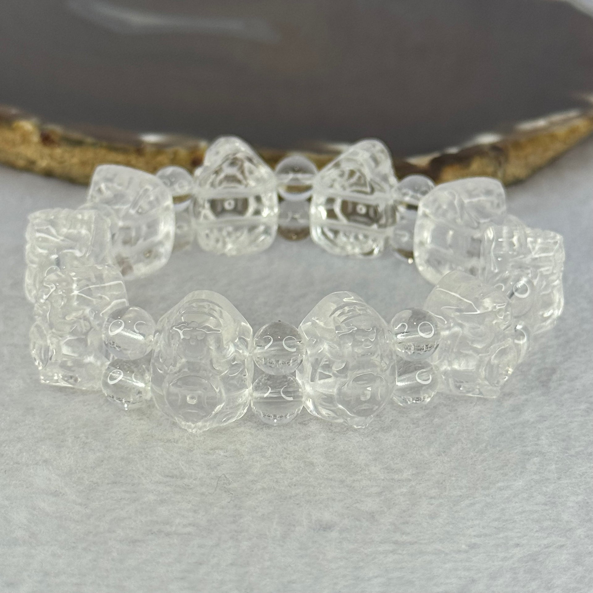 Natural Clear Quartz Dragon Turtle and Beads Bracelet 56.42g 17cm 17.9 by 13.2 by 11.7mm 10 Dragon Turtle - Huangs Jadeite and Jewelry Pte Ltd