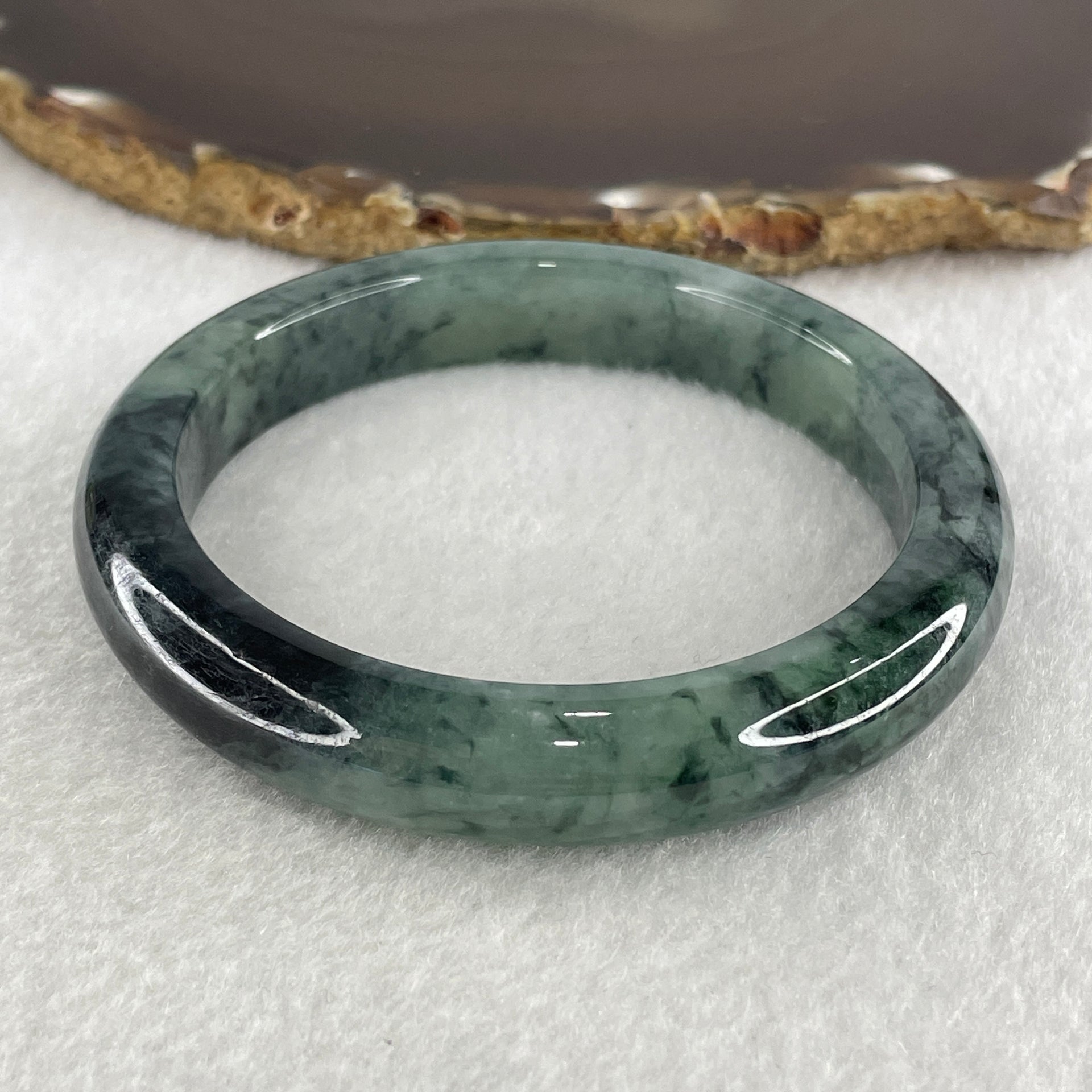 Certified Natural Type A Semi Icy Green with Dark Blueish Green Piao Hua Bangle 58.92g Internal Diameter 59.5mm 11.2 by 9.6mm (Internal Lines) - Huangs Jadeite and Jewelry Pte Ltd