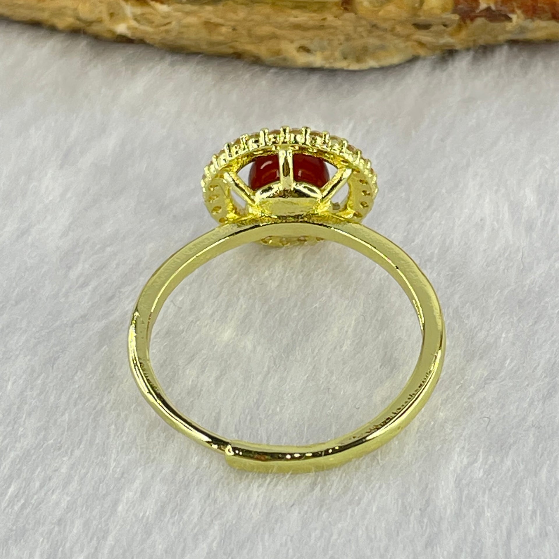 Natural Blood Red Amber in S925 Sliver Gold Color Ring (Adjustable Size) 2.43g 6.0mm - Huangs Jadeite and Jewelry Pte Ltd