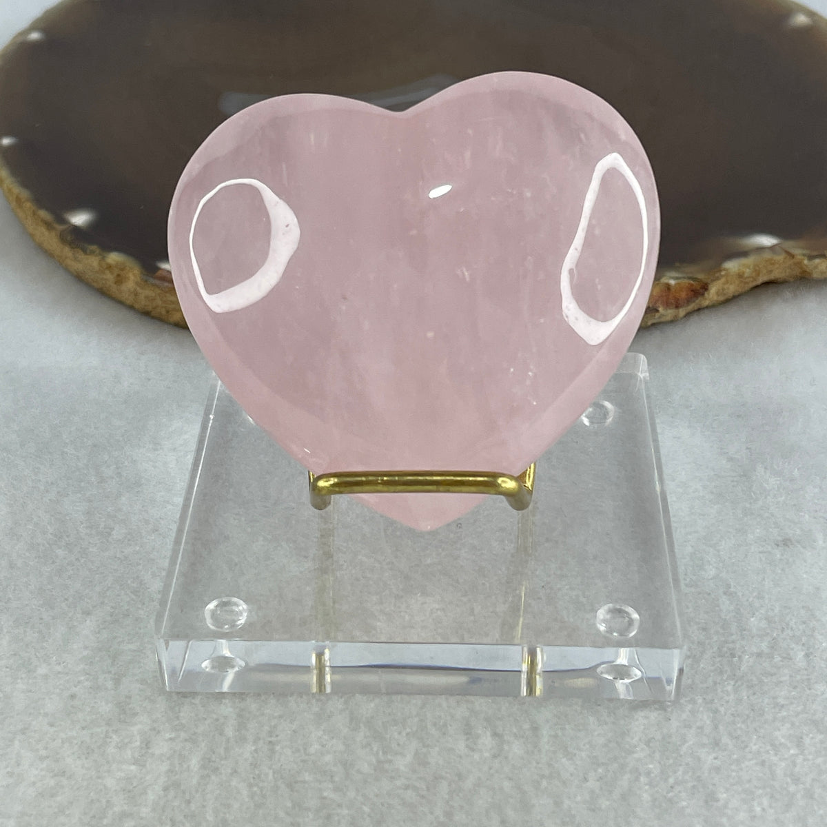 Above Average Grade Natural Rose Quartz Heart Display with Clear Acrylic Stand | Love Magnet & Emotional Healing (92.77g | 62.2x56.8x23.1mm | Radiance, Unconditional Love Anchor, Harmony Catalyst & Feng Shui Relationship Catalyst)