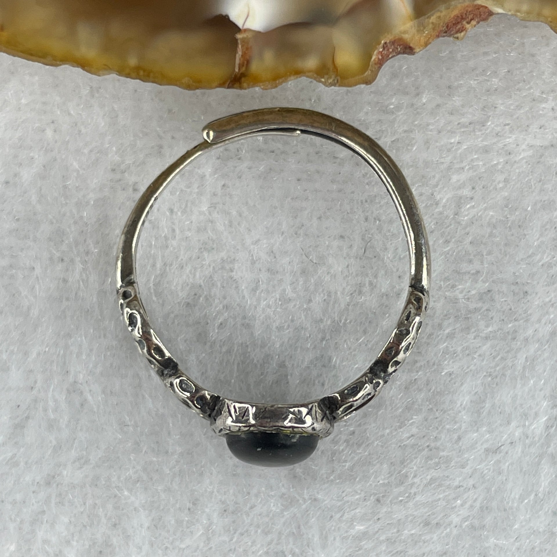 Natural Greyish Black Obsidian Ring in S925 Sliver 1.94g 7.1 by 5.0 by 2.5mm (Adjustable Size) - Huangs Jadeite and Jewelry Pte Ltd