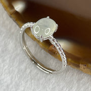 Natural Type A Semi Icy Faint Green Jadeite Oval Shape Cabouchon in S925 Silver Ring (Adjustable Size) 1.50g 7.9 by 6.3 by 3.5mm - Huangs Jadeite and Jewelry Pte Ltd