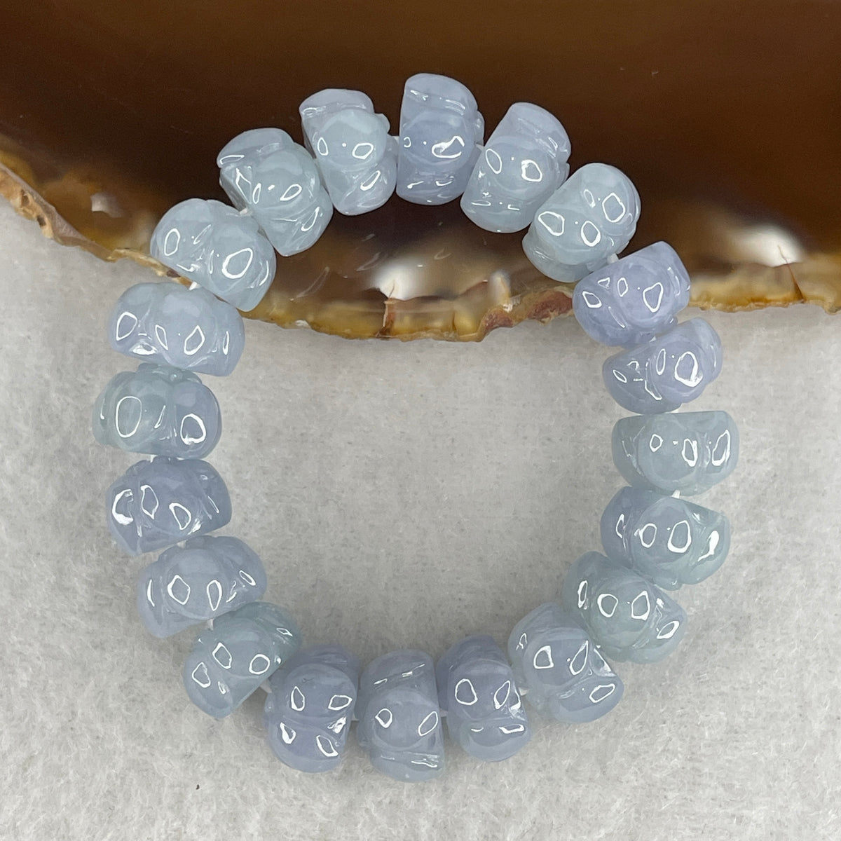 Certified High Grade Type A Full Intense Blueish Lavender Jadeite Lotus Flower Beads Bracelet 28.10g 11cm 10.7mm 20 Beads - Huangs Jadeite and Jewelry Pte Ltd