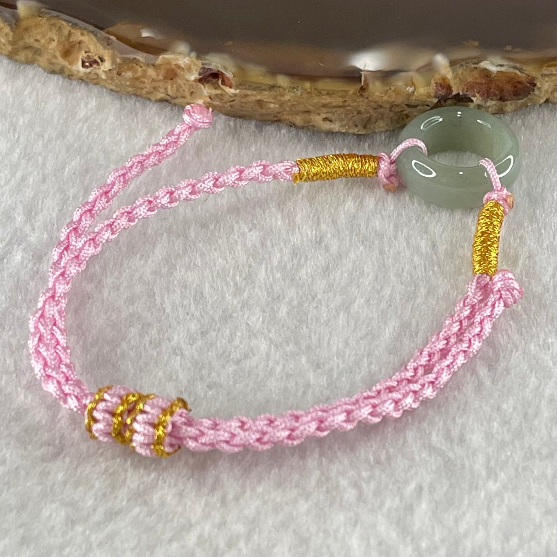 Type A Blueish Green Jadeite Ping An Kou Donut With String Bracelet 2.55g 15.1 by 6.2mm - Huangs Jadeite and Jewelry Pte Ltd