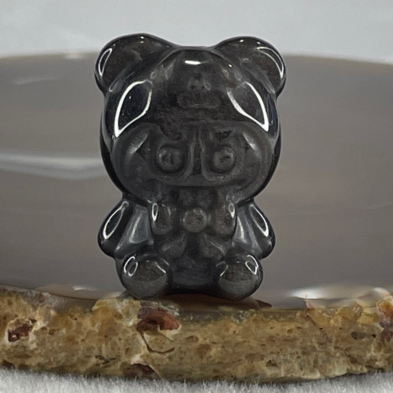 Black Obsidian Labubu Charm Display 15.77g 29.2 by 22.3 by 20.2mm - Huangs Jadeite and Jewelry Pte Ltd