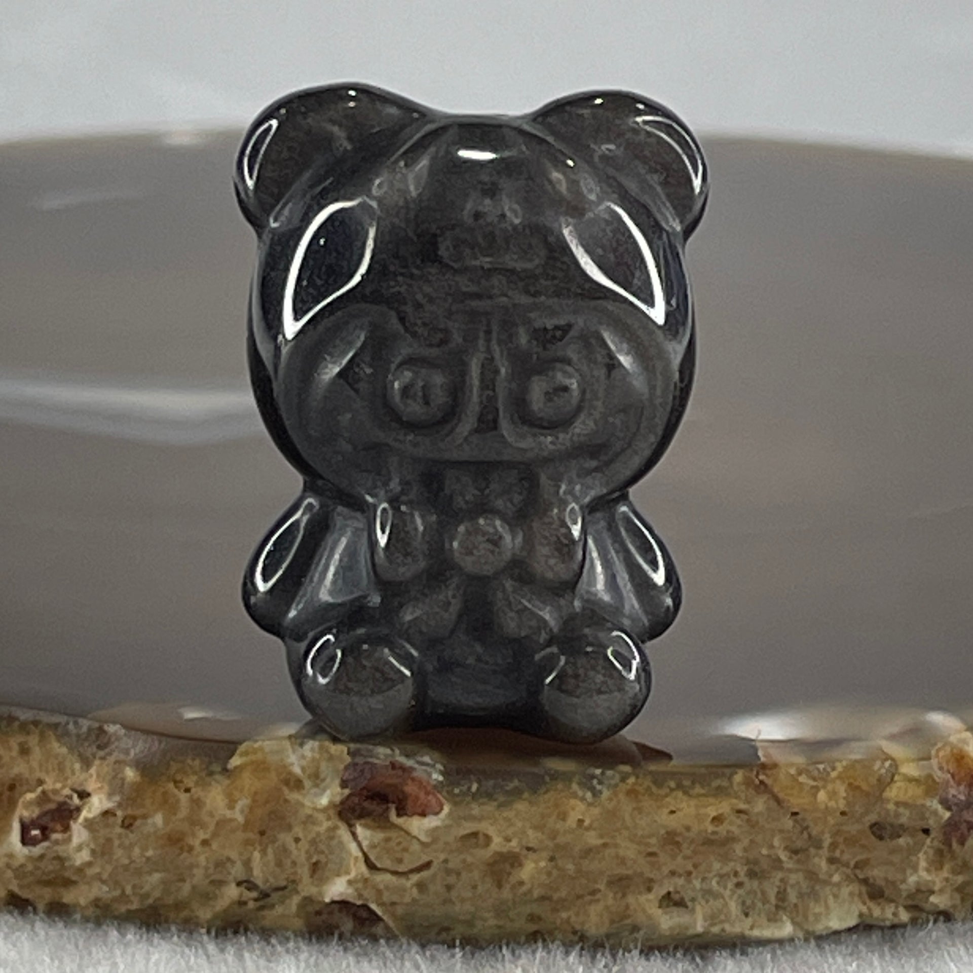 Black Obsidian Labubu Charm Display 15.77g 29.2 by 22.3 by 20.2mm - Huangs Jadeite and Jewelry Pte Ltd