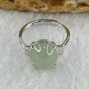 Natural Type A Semi Icy Faint Green Jadeite Oval Shape Cabouchon in S925 Silver Ring (Adjustable Size) 2.26g 11.3 by 9.1 by 5.0mm - Huangs Jadeite and Jewelry Pte Ltd