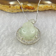 Type A Faint Green Lavender Milo Buddha with Crystals in S925 Sliver Pendant and Necklace 6.23g 14.9 by 14.9 by 7.5mm - Huangs Jadeite and Jewelry Pte Ltd