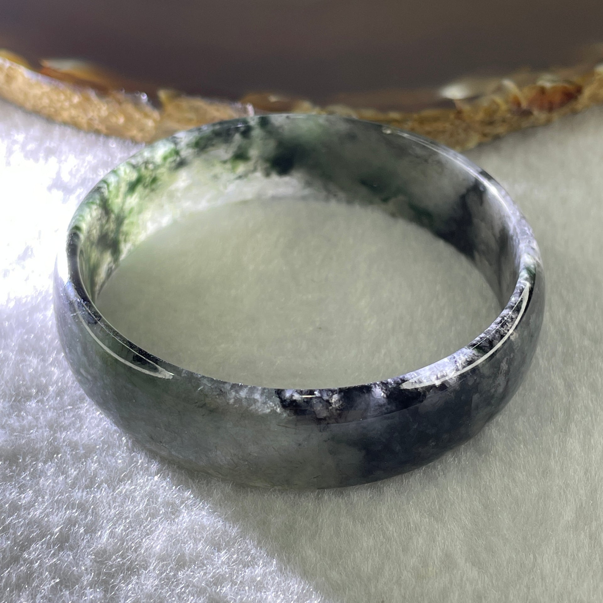 Type A Natural Semi Icy Wuji Grey Black Jadeite Bangle 27.65g Inner Diameter 53.3mm 14.3 by 3.9mm (Close to Perfect) - Huangs Jadeite and Jewelry Pte Ltd
