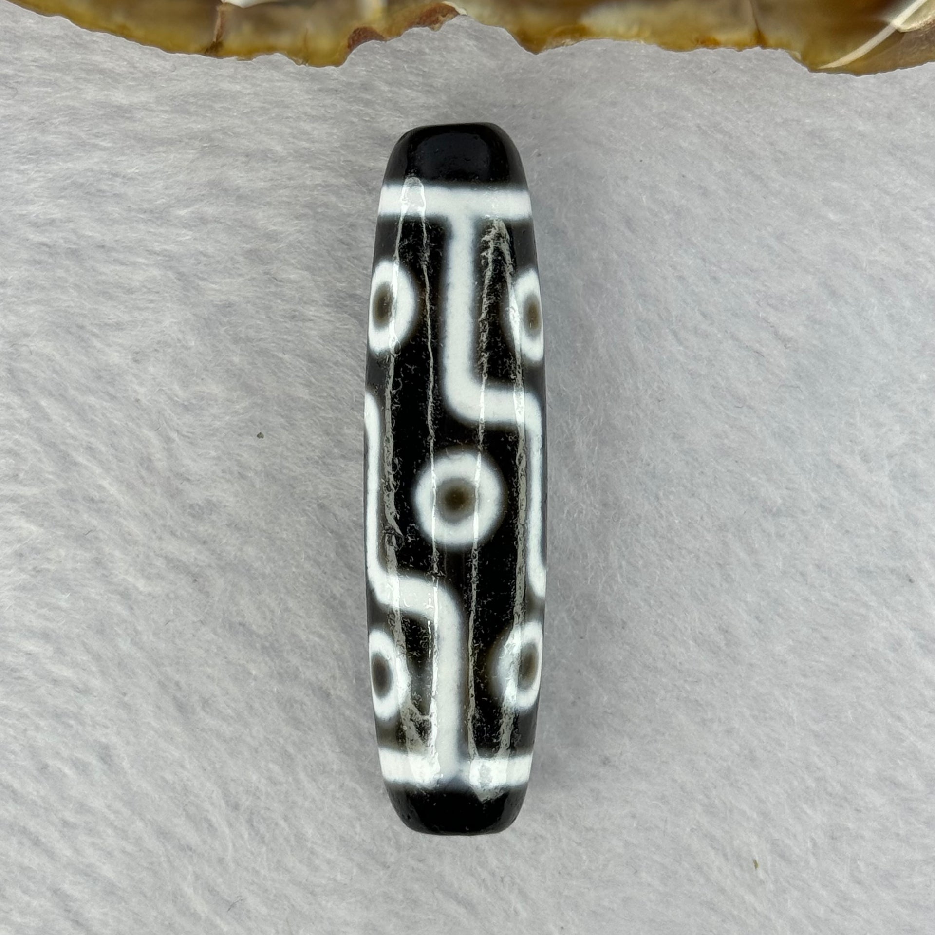 Natural Powerful Tibetan Old Oily Agate 9 Eyes Dzi Bead Heavenly Master (Tian Zhu) 九眼天诛 13.45g 48.4 by 12.7mm - Huangs Jadeite and Jewelry Pte Ltd