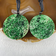 Grandmaster Type A Old Mine Green Piao Hua Jadeite Dragon 15.44g 51.9 by 3.0mm Twin Phoenix 15.25g 49.5 by 2.7mm Pendant Pair 花开富贵 - Huangs Jadeite and Jewelry Pte Ltd