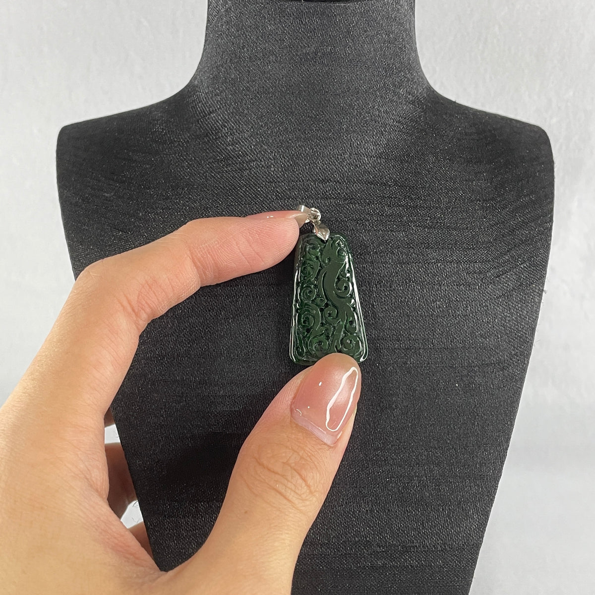 Natural Type A Old Mine Full Green Jadeite Wu Shi Pai Flower Carving Pendant | Peace Plaque & Floral Talisman (5.19g | 30.2 x 17.6 x 3.8mm) - Huangs Jadeite and Jewelry Pte Ltd