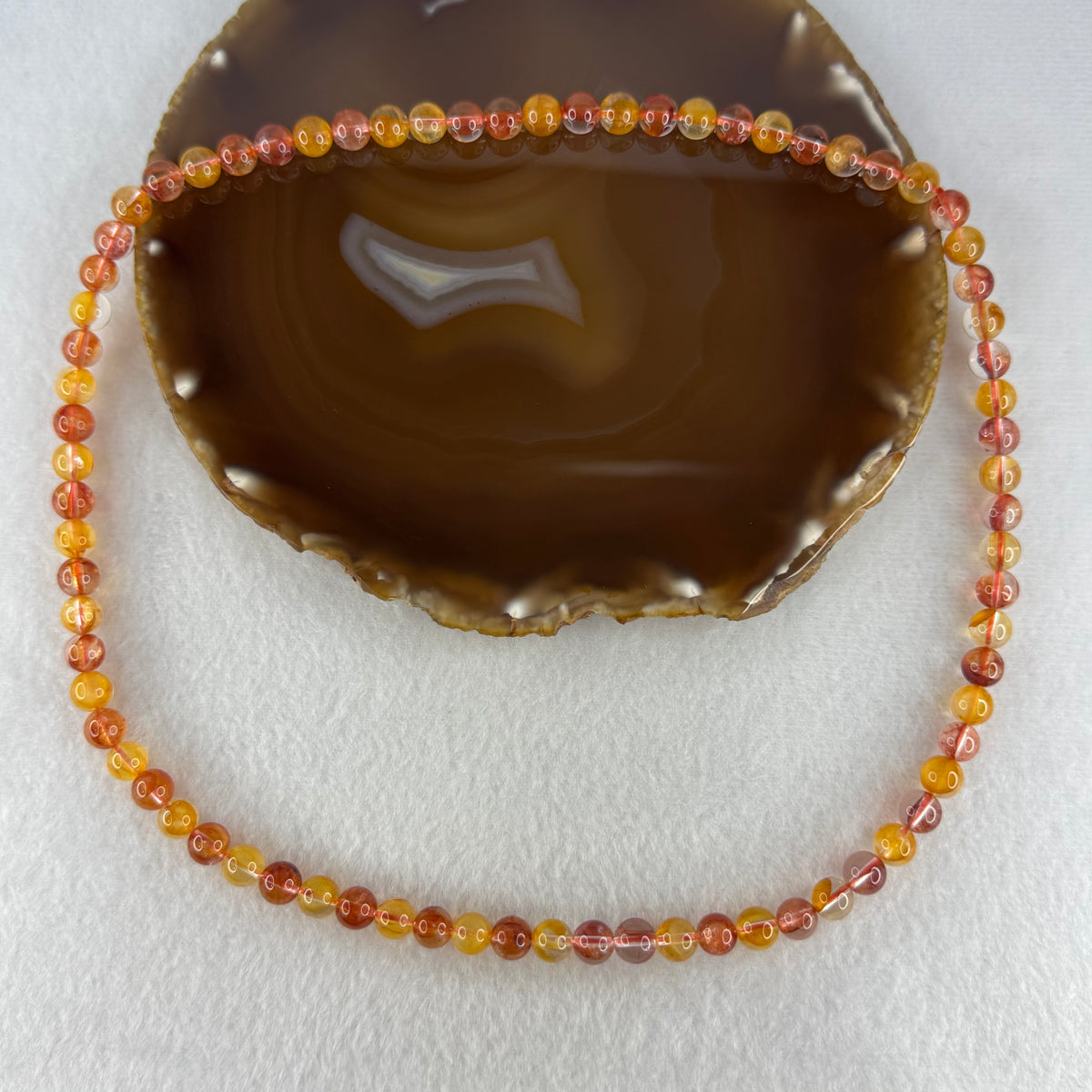 Very Good Grade Natural Orange Red Koi Quartz Beads Necklace | 7.8mm Crimson Ingot Fortune Amulet (46.73g | 54cm Length | 75 Beads)
