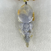 Type A Deep Lavender with Brownish Patches Jadeite Acala on 3 Elephants and Dagger Pendant Necklace 72.27g 89.6 by 34.0 by 20.3mm - Huangs Jadeite and Jewelry Pte Ltd