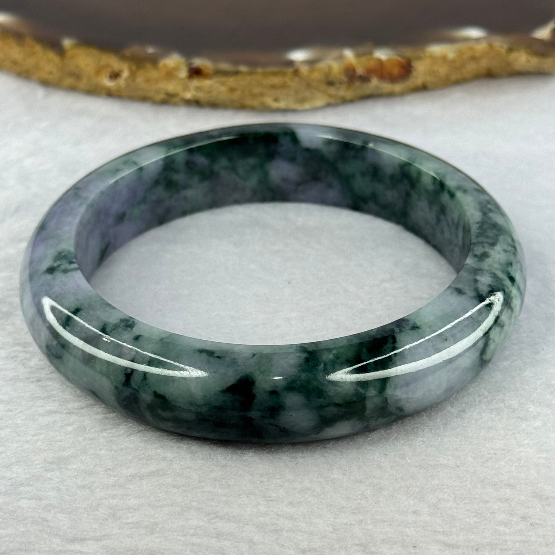 Type A Deep Lavender and Dark Green Piao Hua Jadeite Bangle 69.66g Internal Diameter 57.8mm 13.4 by 9.2mm (Very Slight External Rough) - Huangs Jadeite and Jewelry Pte Ltd