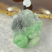 Type A Green with Wuji Grey Jadeite Good vs Evil Pendent 30.72g 31.6 by 24.7 by 23.6mm - Huangs Jadeite and Jewelry Pte Ltd