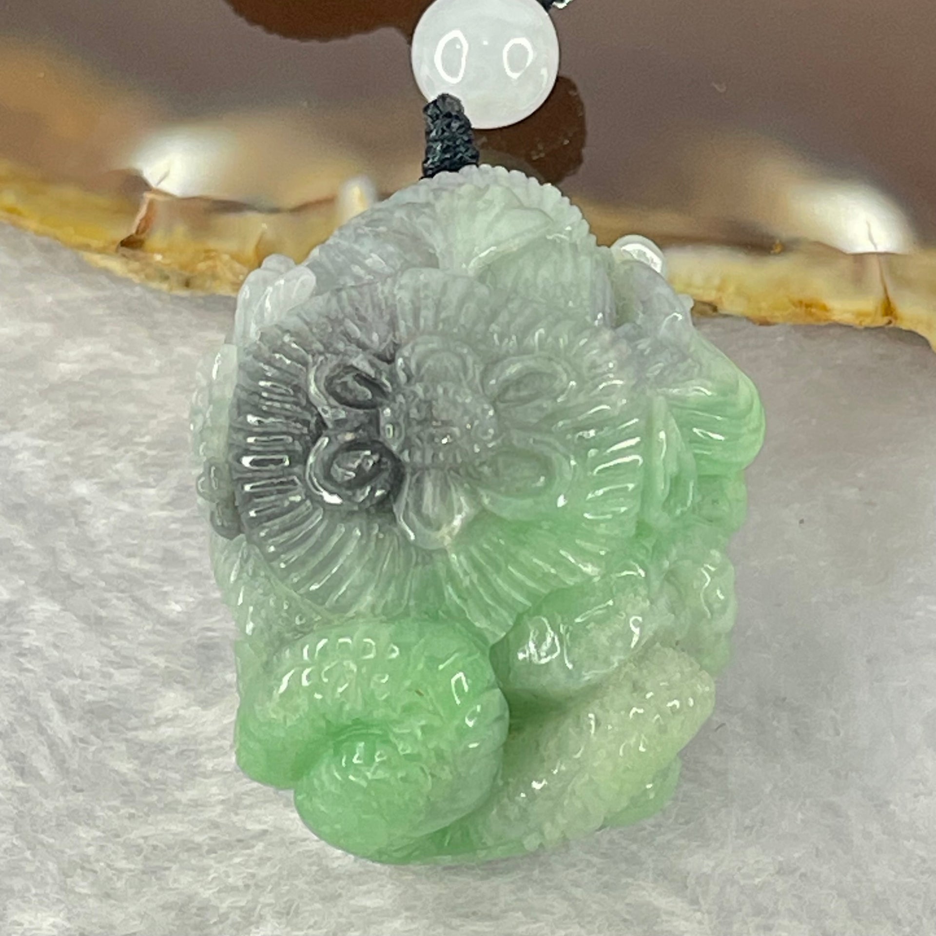Type A Green with Wuji Grey Jadeite Good vs Evil Pendent 30.72g 31.6 by 24.7 by 23.6mm - Huangs Jadeite and Jewelry Pte Ltd