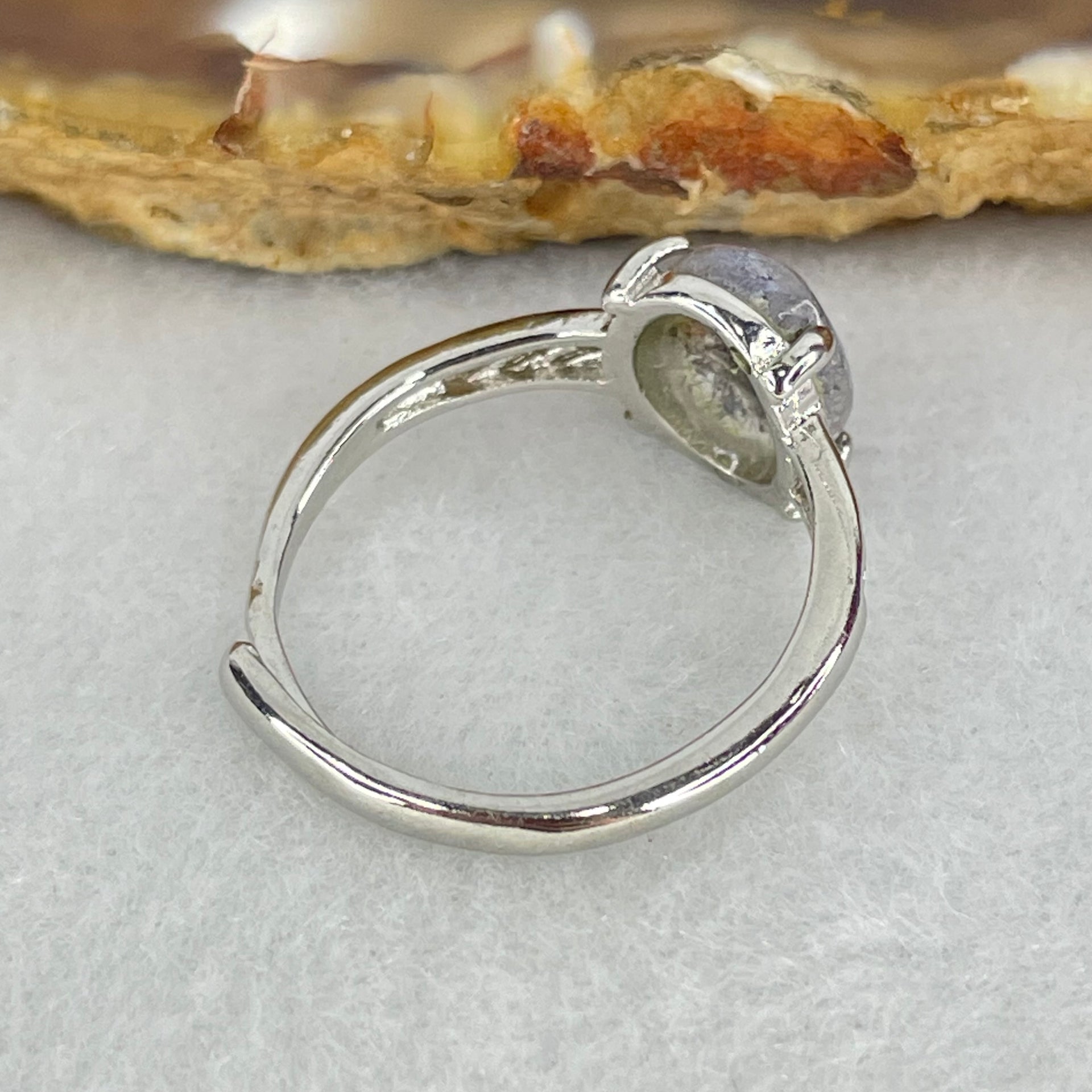 Rare Good Grade Natural Blue Dumortierite Rutilated Quartz in S925 Sliver Ring (Adjustable Size) 1.46g 8.3 by 6.9 by 3.5mm - Huangs Jadeite and Jewelry Pte Ltd