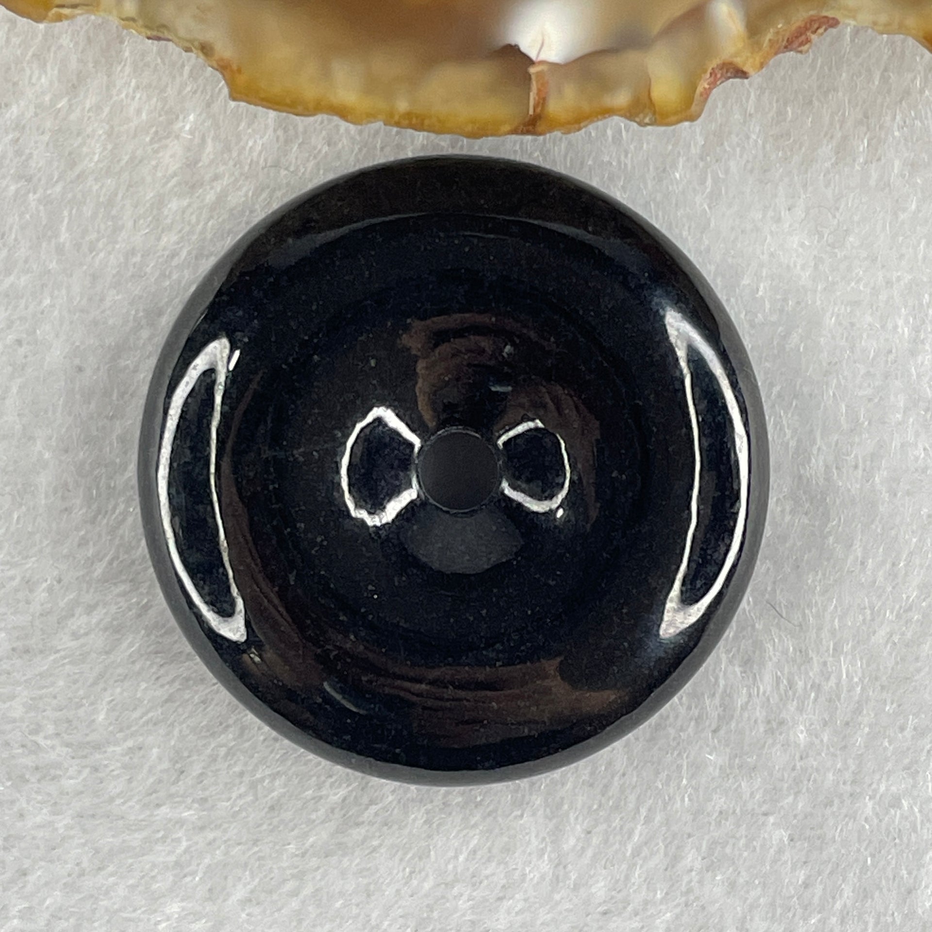 Type A Opaque Black Omphacite Jadeite Ping An Kou Donut Pendant 19.59g 33.1 by 8.7mm - Huangs Jadeite and Jewelry Pte Ltd