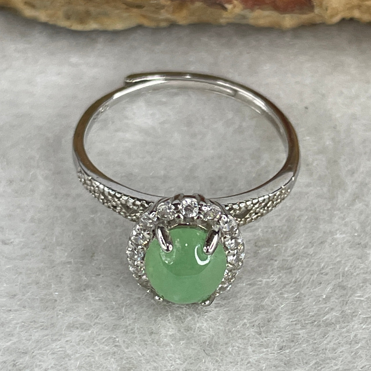 Type A Icy Light Green Jadeite Cabochon Ring | Liquid-Glass Translucent Cushion Orb | Solid S925 Sterling Silver Setting | Smart Adjustable Sizing (1.93g 7.4x6.0x4.5mm)