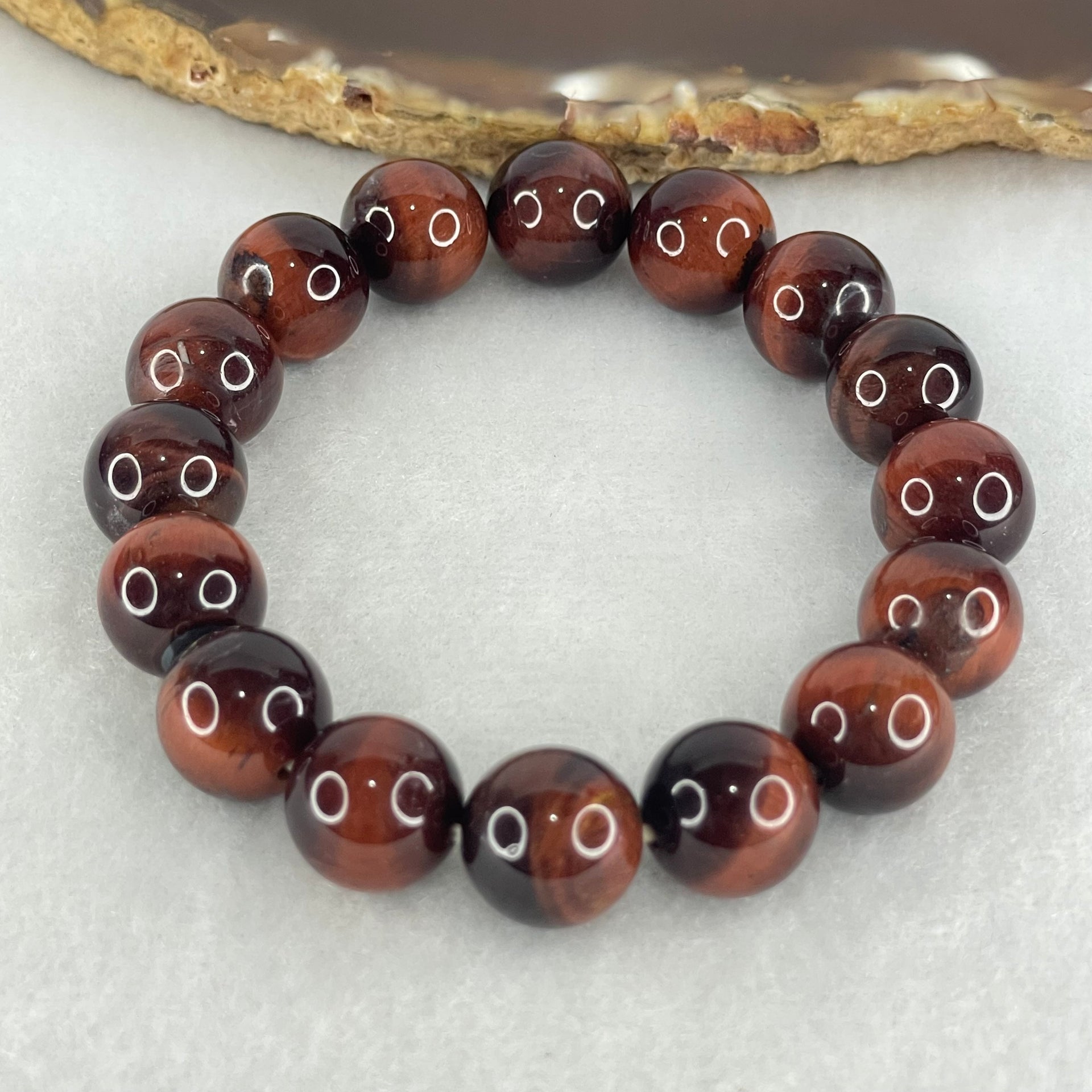 Natural Red Tiger Eye Quartz Beads Bracelet 39.29g 16.5cm 12.2mm 16 Beads - Huangs Jadeite and Jewelry Pte Ltd