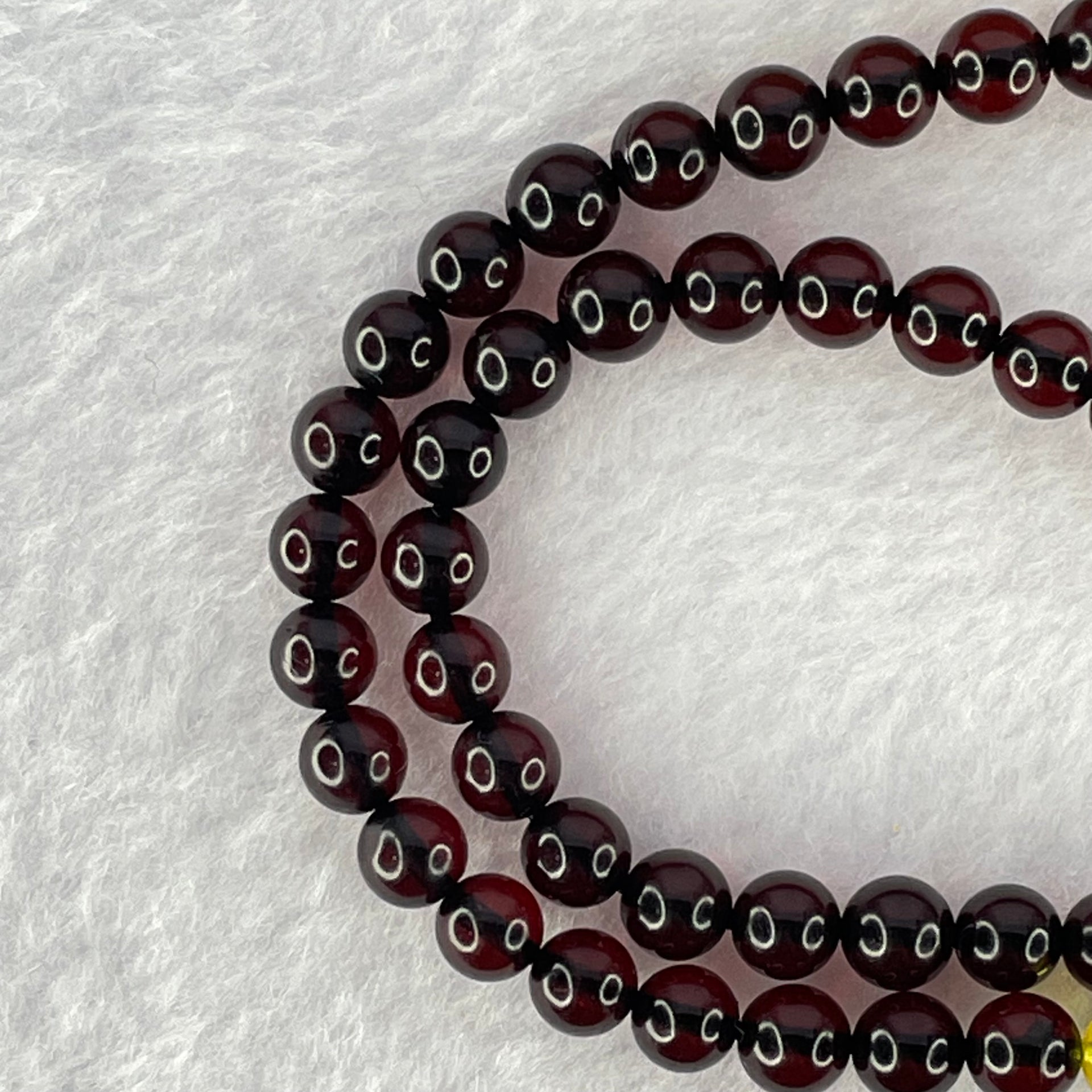 Natural Blood Red with Yellow Amber Beads Necklace 天然血珀项链 12.33g 62cm 5.8mm 108 Beads 6.0mm 3 Yellow Beads - Huangs Jadeite and Jewelry Pte Ltd