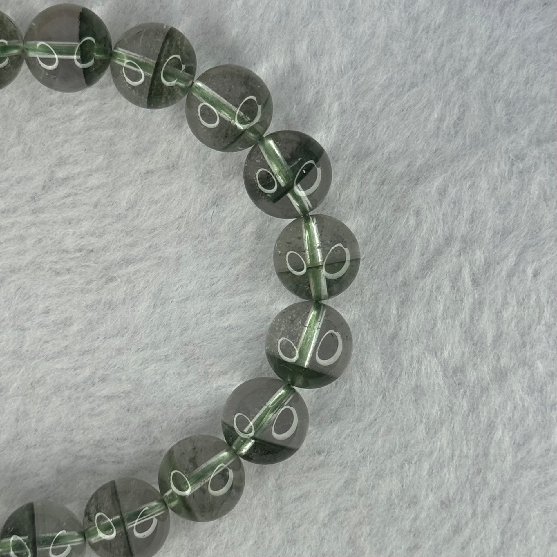Very Good Grade Natural Green Phantom Quartz Beads Bracelet 28.83.g 17.5cm 10.3mm 20 Beads - Huangs Jadeite and Jewelry Pte Ltd