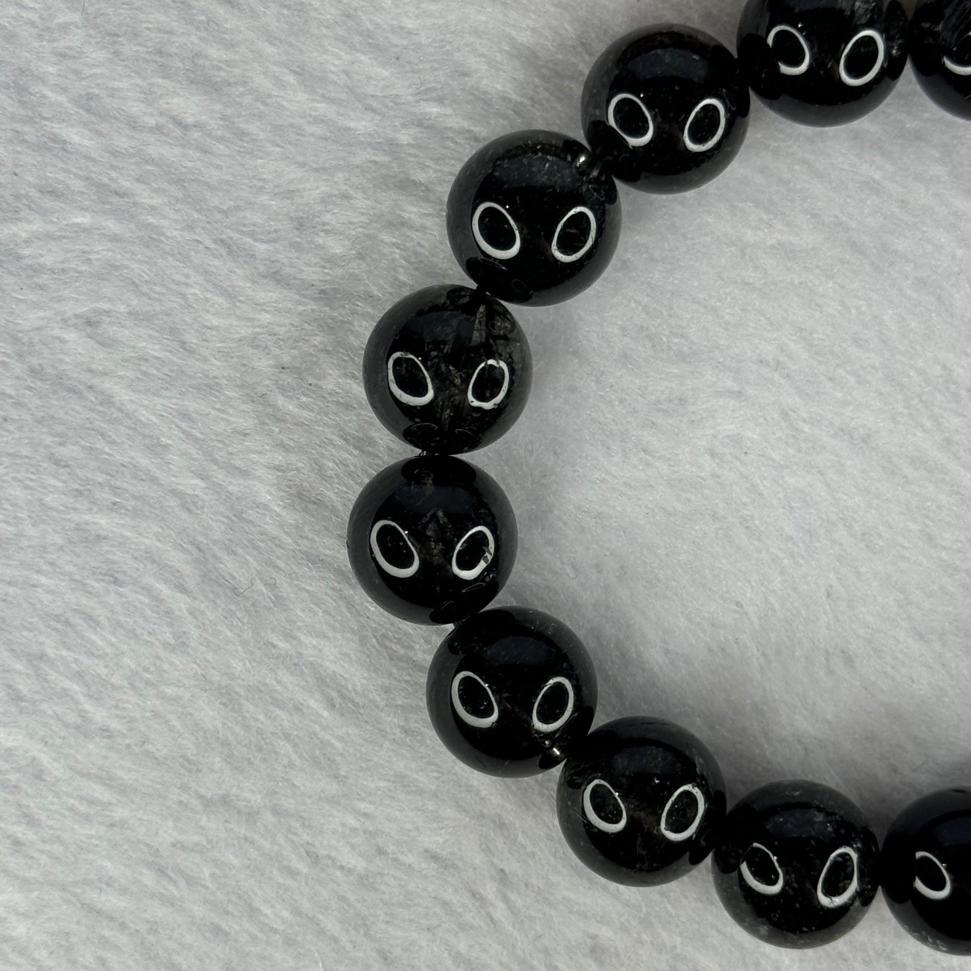 Natural Black Rutilated Quartz Beads Bracelet 天然黑发水晶手链 45.82g 17.5cm 12.8mm 16 Beads - Huangs Jadeite and Jewelry Pte Ltd