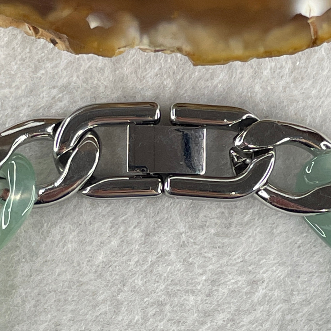 Certified Natural Type A Icy Light Blueish Green Jadeite Cuban Tennis Bracelet with Stainless Steel Clap 18.41g 16cm 10.9 by 15.6 by 3.2mm 16 Pcs