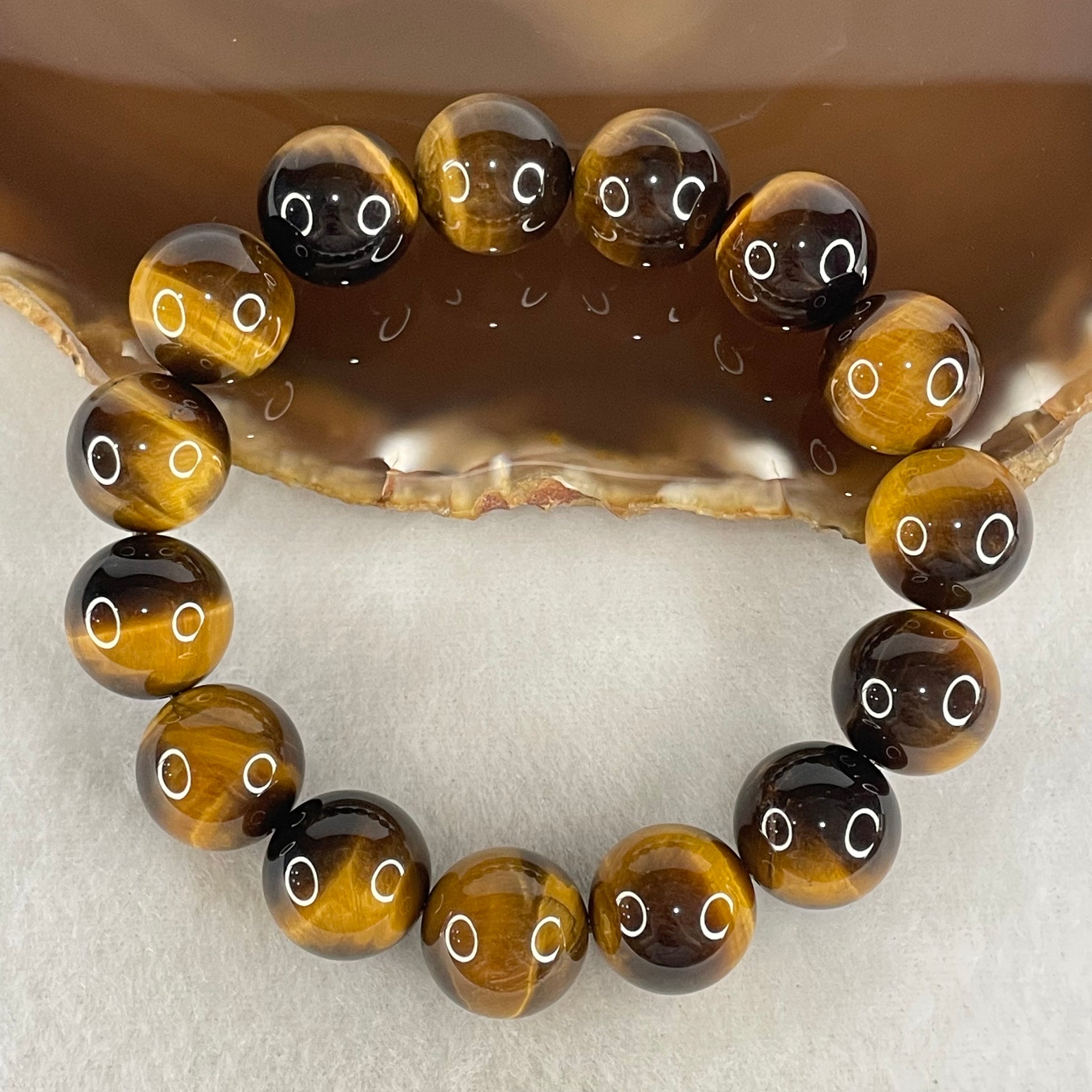 Natural Yellow Tiger's Eye Quartz Beads Bracelet 60.03g 16.5cm 14.2mm 15 Beads - Huangs Jadeite and Jewelry Pte Ltd