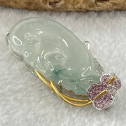 Type A Icy Colourless Jadeite Dragon on Ruyi with Diamonds and Rubilite in 18K White and Yellow Gold 11.22g 42.0 by 21.9 by 3.5mm - Huangs Jadeite and Jewelry Pte Ltd