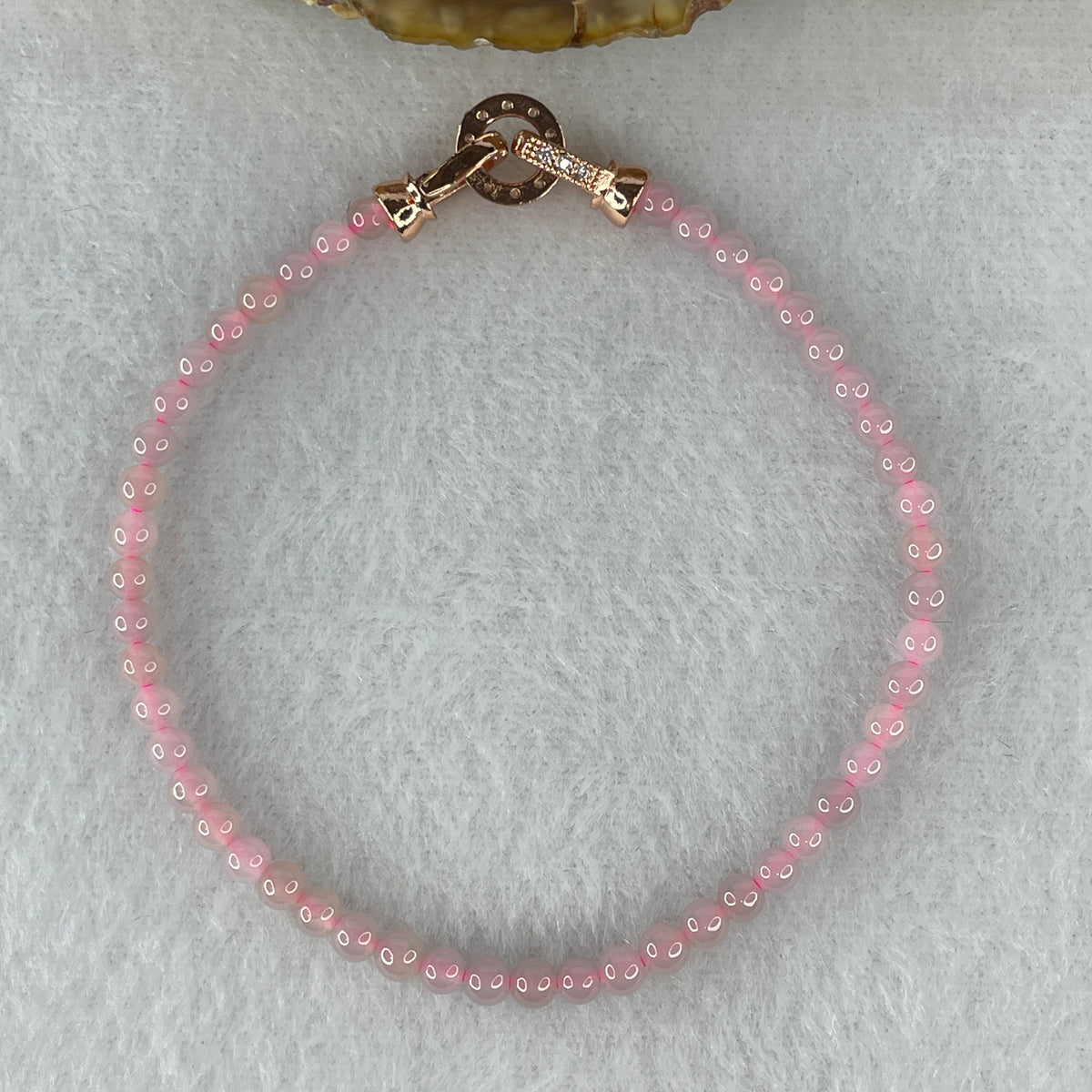 Natural Type A Semi-Icy Pink Jadeite Beads Bracelet | 17cm Delicate 3.8mm Round Genuine Pink Jade Bracelet Rose Gold Clasp (5.32g 49 Beads) - Huangs Jadeite and Jewelry Pte Ltd