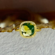 Natural Green Amber with Milk Inclusions in S925 Sliver Gold Color Ring (Adjustable Size) 2.31g 9.5 by 3.0mm - Huangs Jadeite and Jewelry Pte Ltd