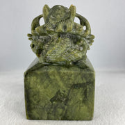 Natural Green Serpentine Dragon Seal Display 2,301.4g 92.5 by 91.5 by 145.0mm - Huangs Jadeite and Jewelry Pte Ltd