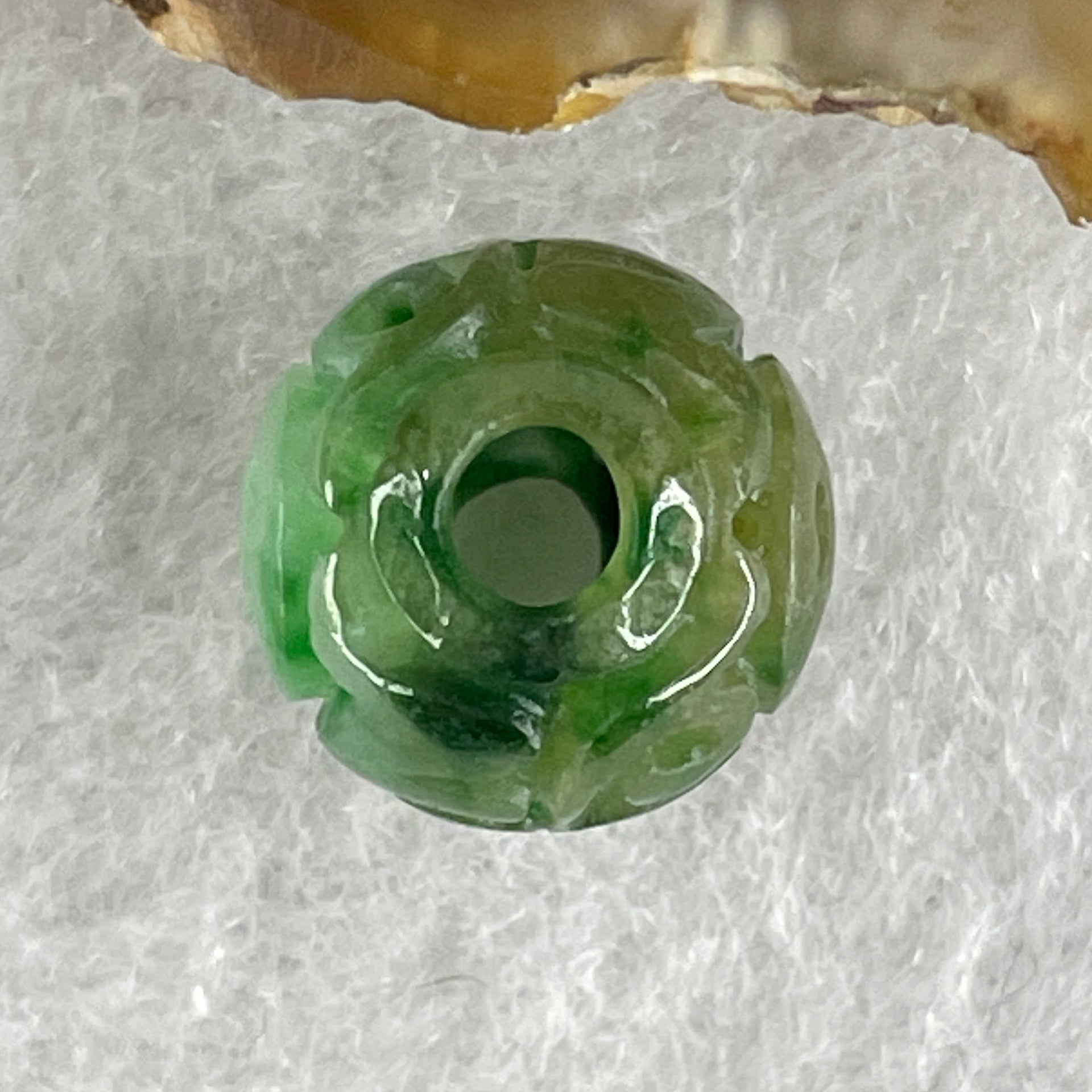 Natural Type A Lao Keng Old Mine Green Jadeite Flora Carving Bead Charm 1.36g 11.4mm - Huangs Jadeite and Jewelry Pte Ltd