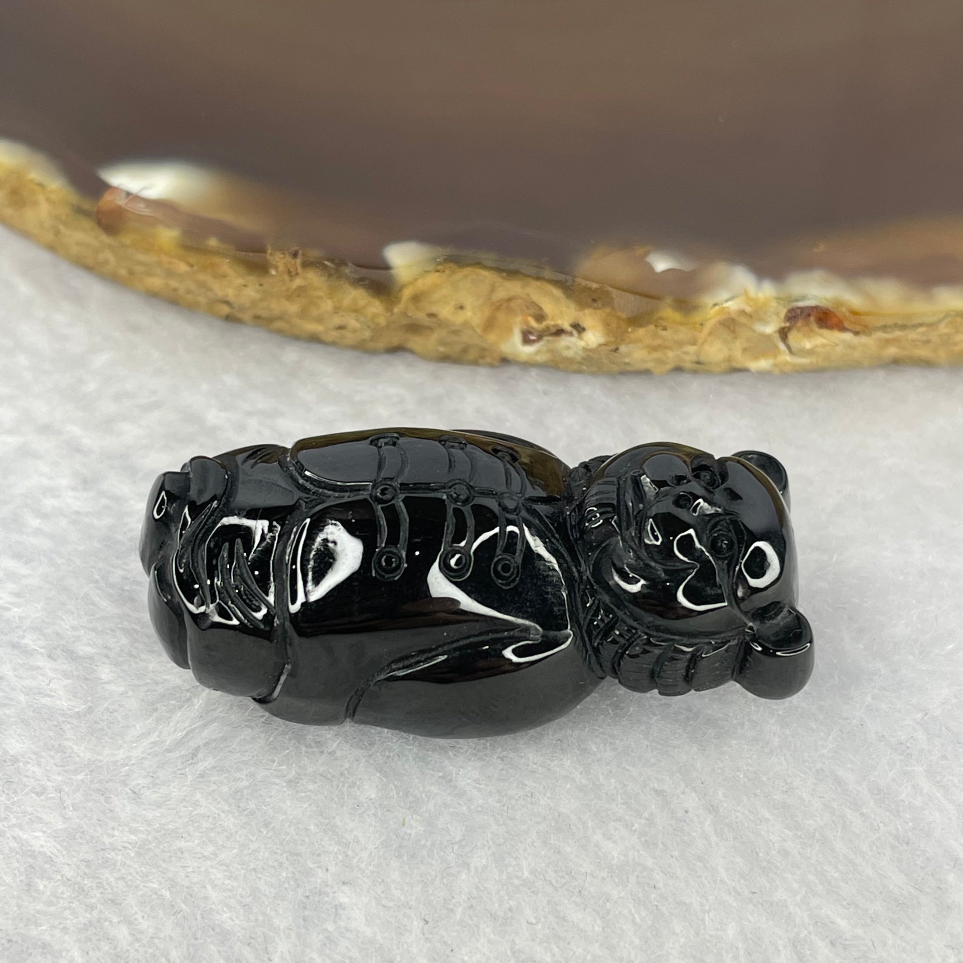 Type A Opaque Black Omphasite Jadeite Tiger Pendant A货墨翠老虎牌 18.92g 38.3 by 18.3 by 14.7mm - Huangs Jadeite and Jewelry Pte Ltd