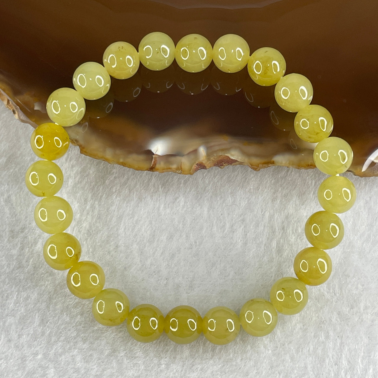 High Grade Natural Type A Intense Yellow Jadeite  Beads Bracelet 18.28g 15cm 7.8mm 24 Beads
