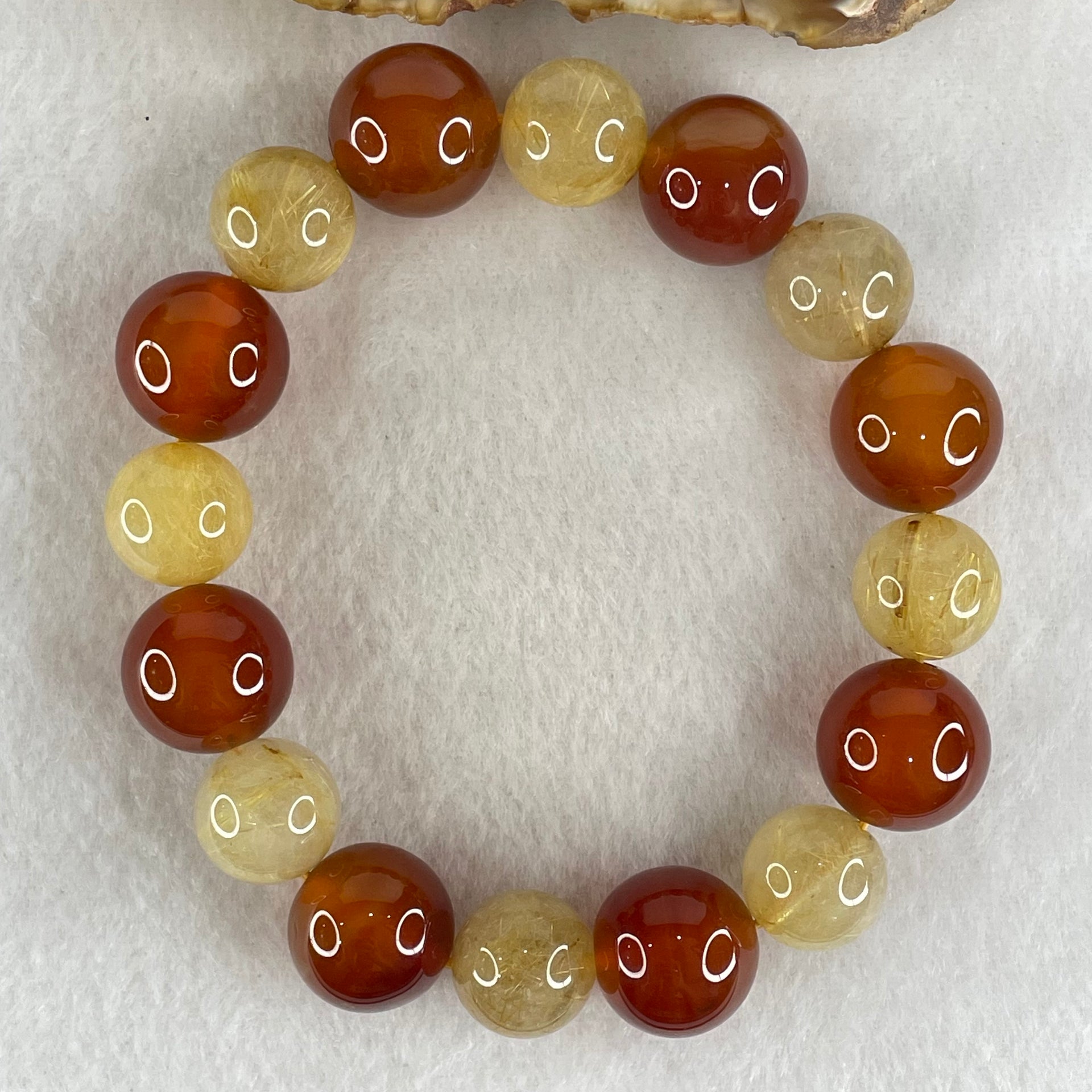 Entry Grade Natural Golden Rutilated Quartz with Orange Crystal Beads Bracelet 70.56g 18.5cm 16.0mm 16 Beads - Huangs Jadeite and Jewelry Pte Ltd