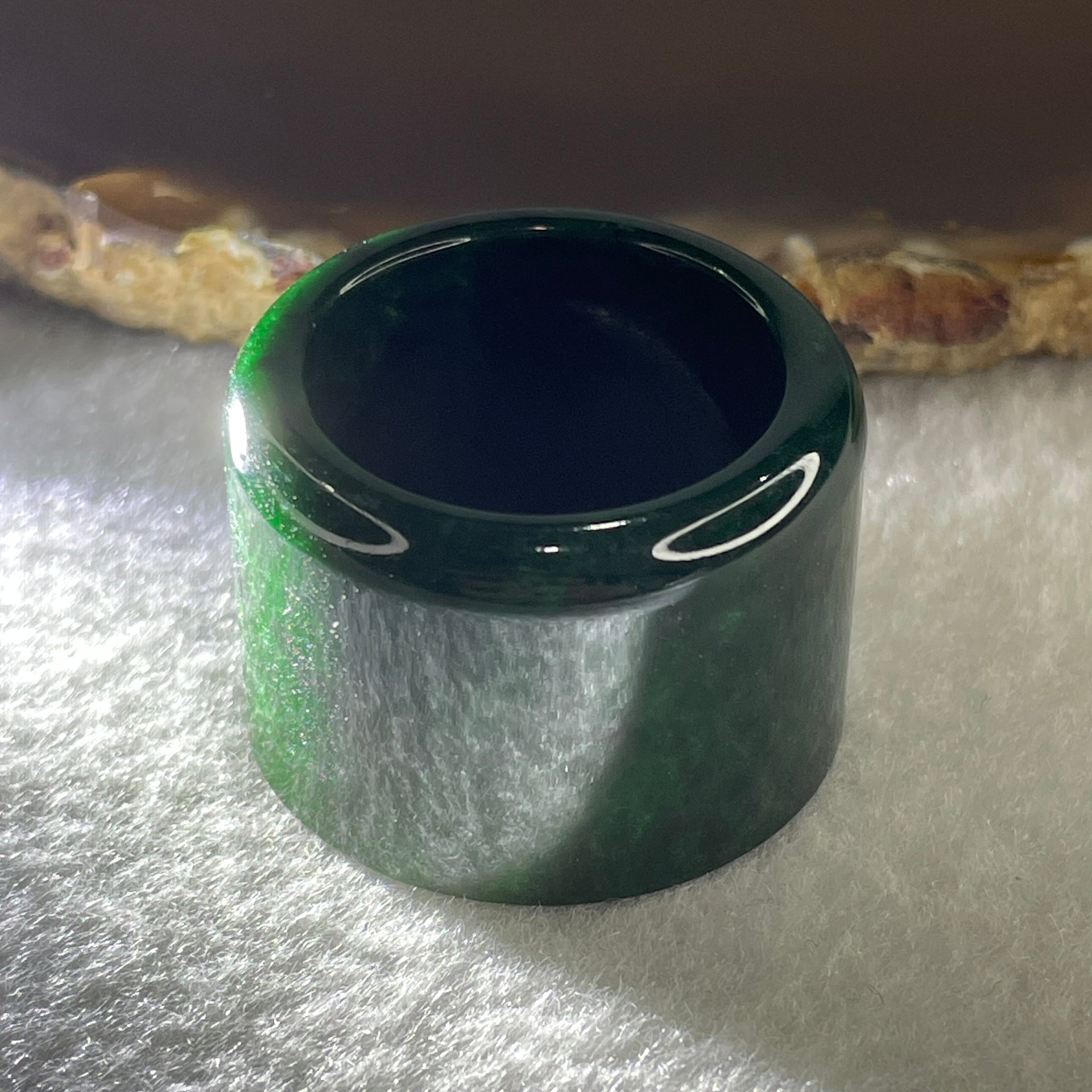 Certified Rare Type A Old Mine Full Spicy Green Jade Jadeite Ring 21.84g US12.75 HK 29 Thickness: 21.1 by 2.1mm Inner Diameter 22.1mm - Huangs Jadeite and Jewelry Pte Ltd