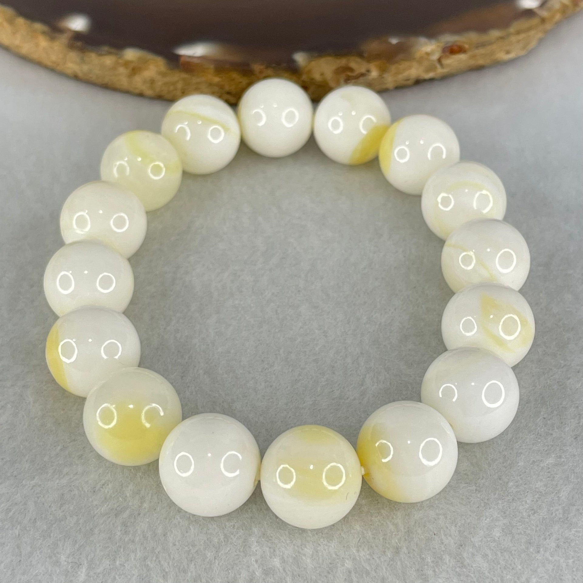 Natural Tridacna Sea Shell Beads Bracelet 46.38g 17cm 12.5mm 16 Beads - Huangs Jadeite and Jewelry Pte Ltd