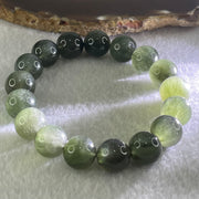 Good Grade Natural Cats Eye Green Rutilated Quartz Beads Bracelet 45.55g 18.5cm 12.7mm 17 Beads - Huangs Jadeite and Jewelry Pte Ltd