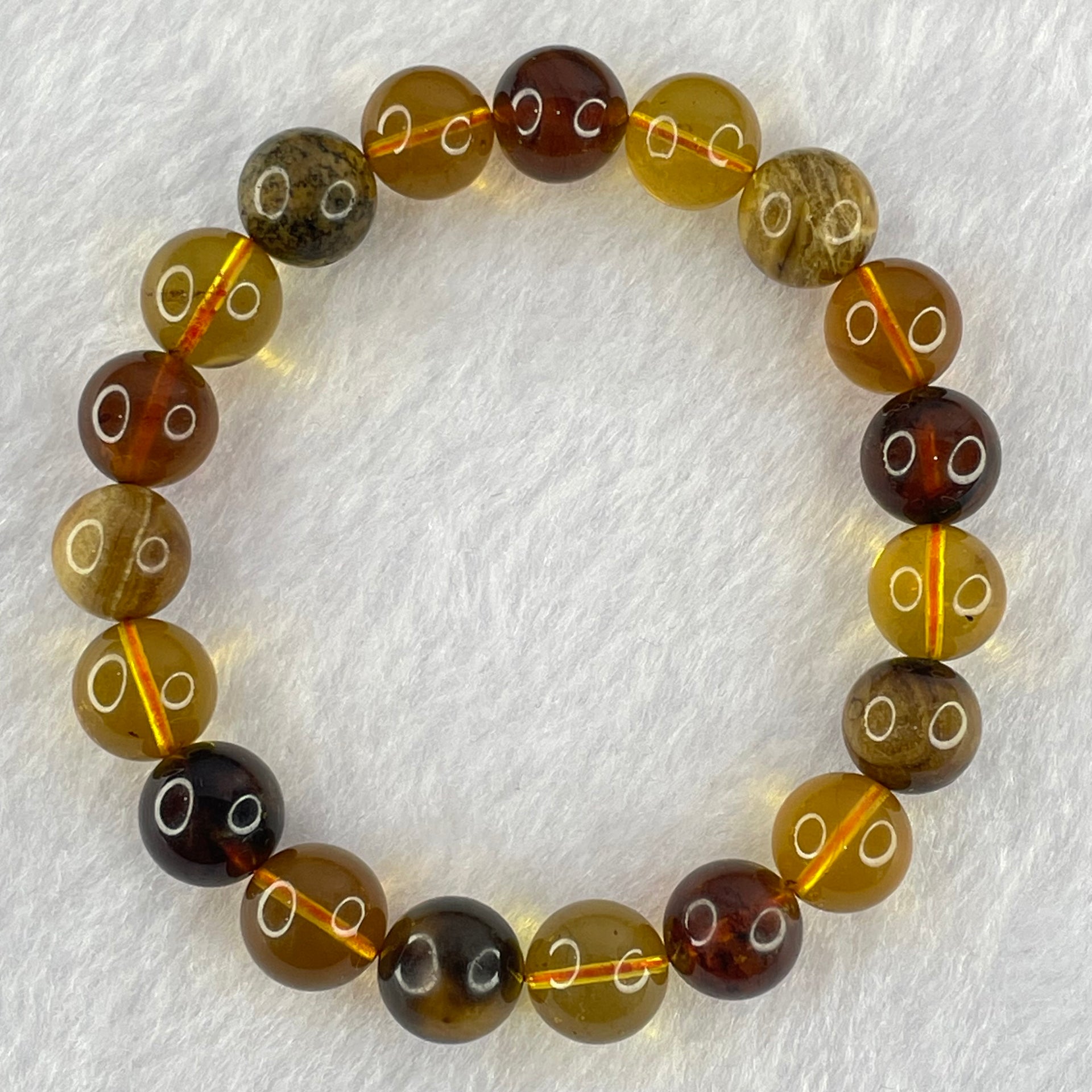 Natural Mixed Color Amber Beads Bracelet 9.41g 15.5cm 9.9mm 19 Beads - Huangs Jadeite and Jewelry Pte Ltd