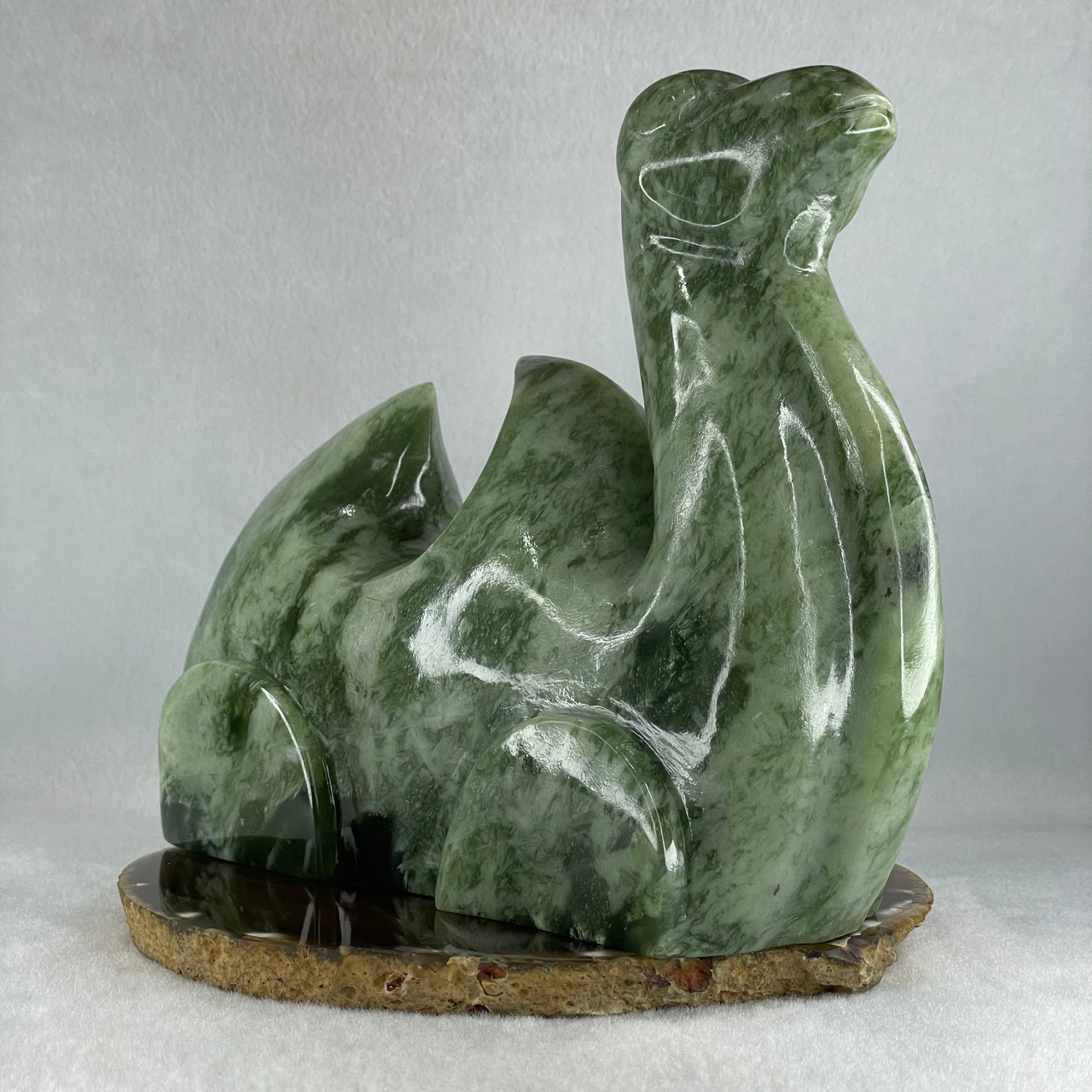 Natural Green Serpentine Camel Display 2,325.5g 189.0 by 75.0 by 155.0mm - Huangs Jadeite and Jewelry Pte Ltd