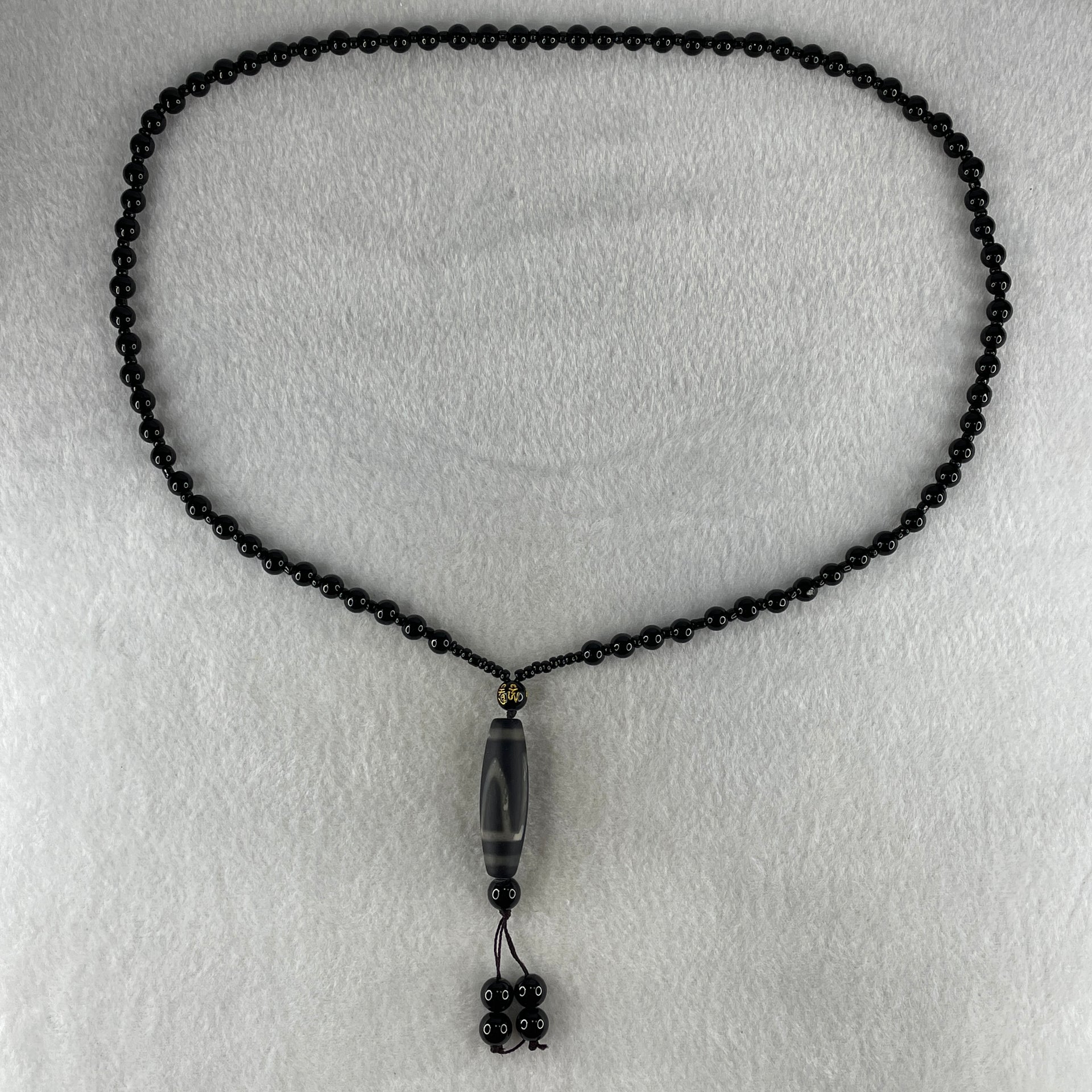 Natural Powerful Tibetan Old Oily Agate 1 Eye with Mountain Dzi Bead with Black Onyx Necklace 37.03g 62cm 38.1 by 11.8mm - Huangs Jadeite and Jewelry Pte Ltd