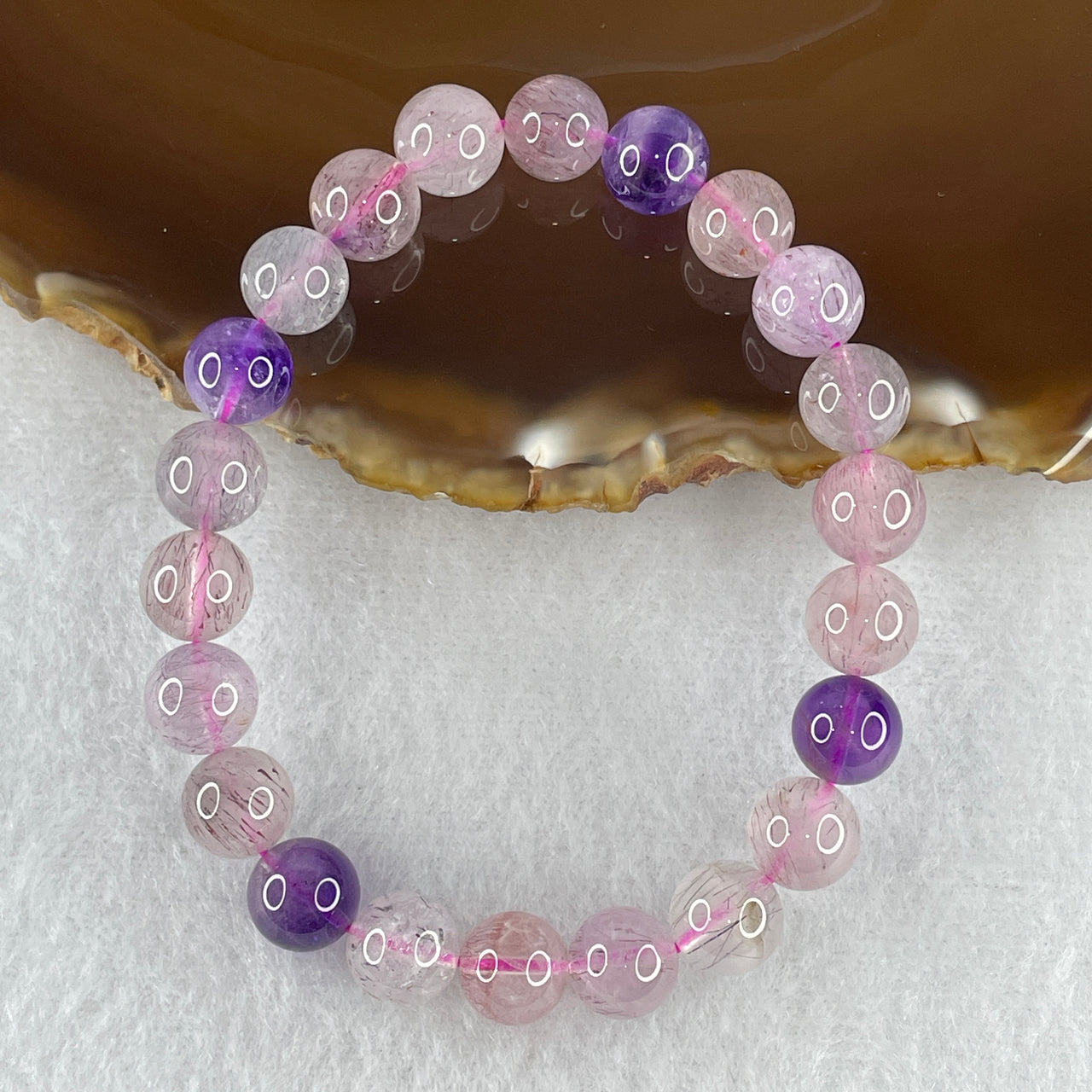 Certified Above-Average Grade Natural Super 7 Crystal Beads Bracelet | Fluid High-Clarity Showcase Strand | Authentic Sacred Seven Multi-Mineral Inclusions Quartz Spiritual Catalyst & Auric Shield Bracelet (19.88g | 15.5cm Length | 8.8mm | 22 Beads)