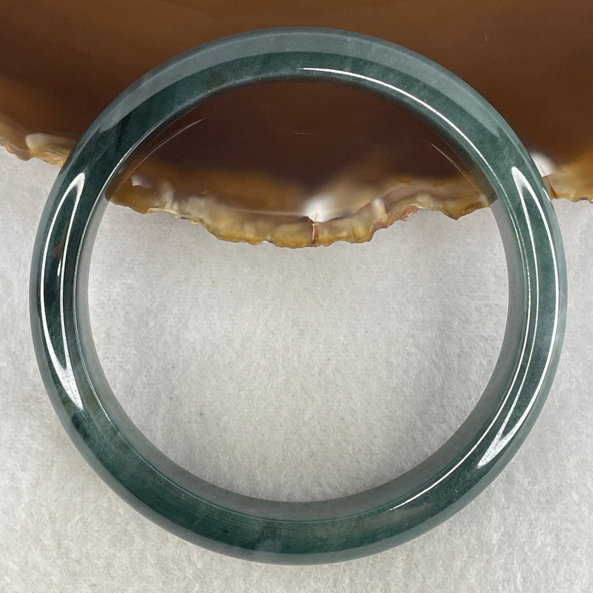 Certified Natural Type A Dark Blueish Green Jadeite Bangle | 60.5mm Inner Diameter (53.88g 12.3x17.4mm | Perfect Flawless | Plush Depth Contour | Sovereign Wisdom & Energy Shield) - Huangs Jadeite and Jewelry Pte Ltd