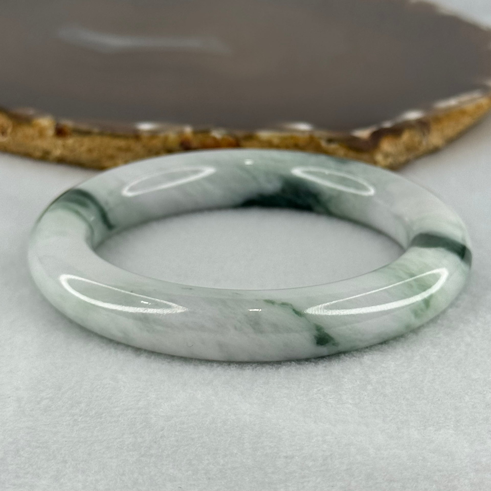 Type A Faint Lavender Green with Blueish Green Patches Jadeite Bangle Internal Diameter 57.0mm 74.41g 12.0 by 11.4mm (Slight Internal Lines） - Huangs Jadeite and Jewelry Pte Ltd