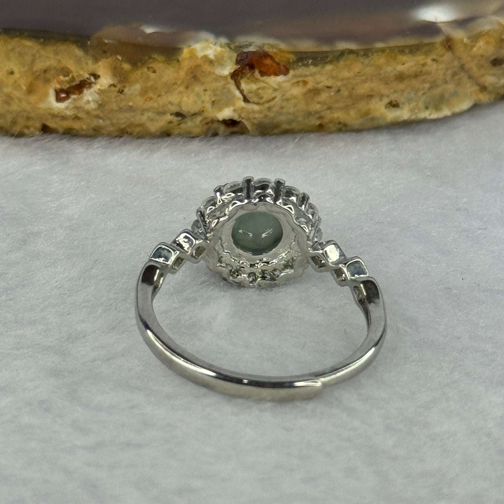 Type A Icy Blueish Green Jadeite with Crystals in S925 Sliver Ring (Adjustable Size) 1.77g 6.9 by 3.0mm - Huangs Jadeite and Jewelry Pte Ltd