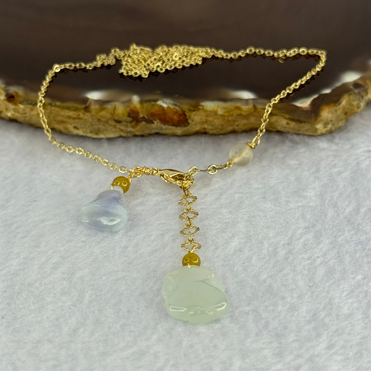 Type A Lavender Bell 11.8 by 9.4 by 5.6mm and Light Green Vase 15.7 by 11.6 by 4.0mm Jadeite Pendent in S925 Sliver Gold Color Necklace 4.06g - Huangs Jadeite and Jewelry Pte Ltd