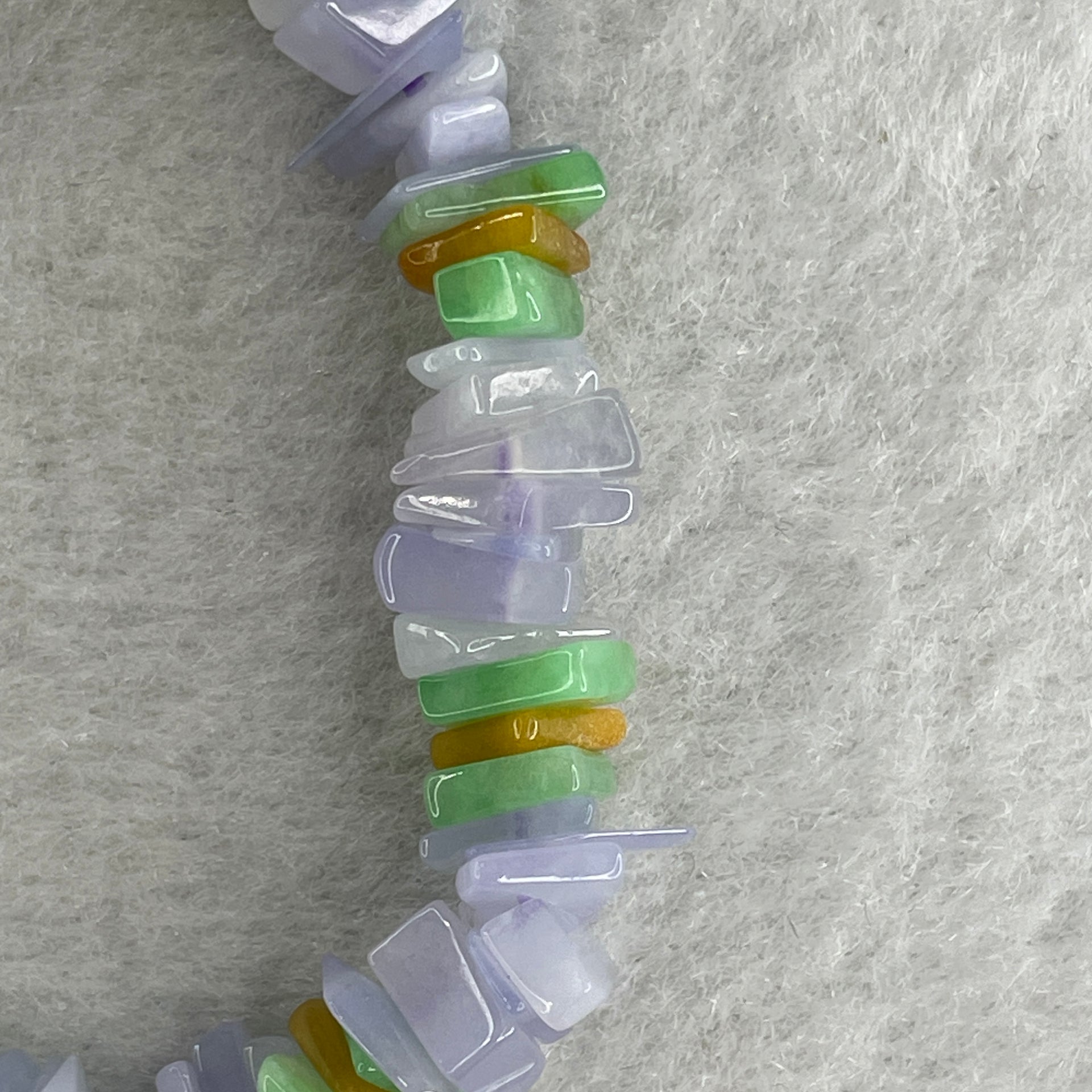 Natural Type A Lavender with Green Yellow Jadeite Irregular Bracelet 14.36g 14cm 8.2mm 94 Pcs - Huangs Jadeite and Jewelry Pte Ltd